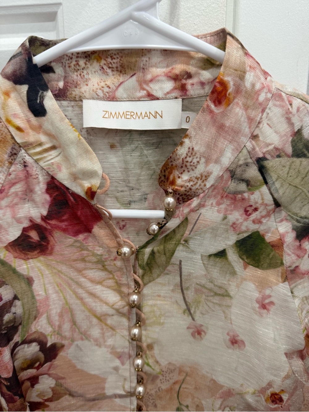 Zimmermann Sheer Floral Pearl-Button Blouse in Pink, Green, Cream